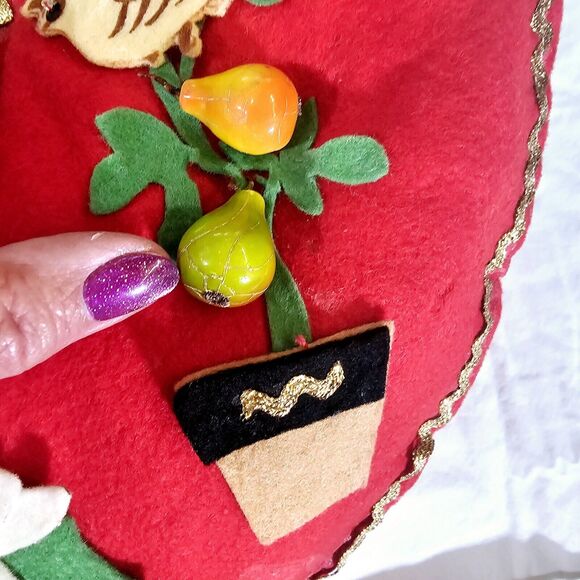 Vintage Large 22" Felt Pompoms Pixie Elf Christmas Stocking Tree Snowman 1960s - Picture 8 of 15